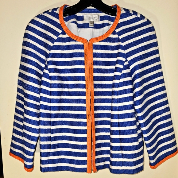 J. Crew Jackets & Blazers - J.CREW - BLUE & WHITE JACKET w/ORANGE TRIM AND FRONT POCKETS